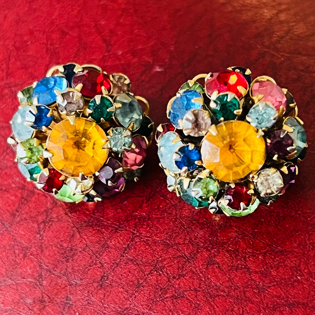 Judy Lee Clip On Fruit Salad Vintage Multi Color Earrings